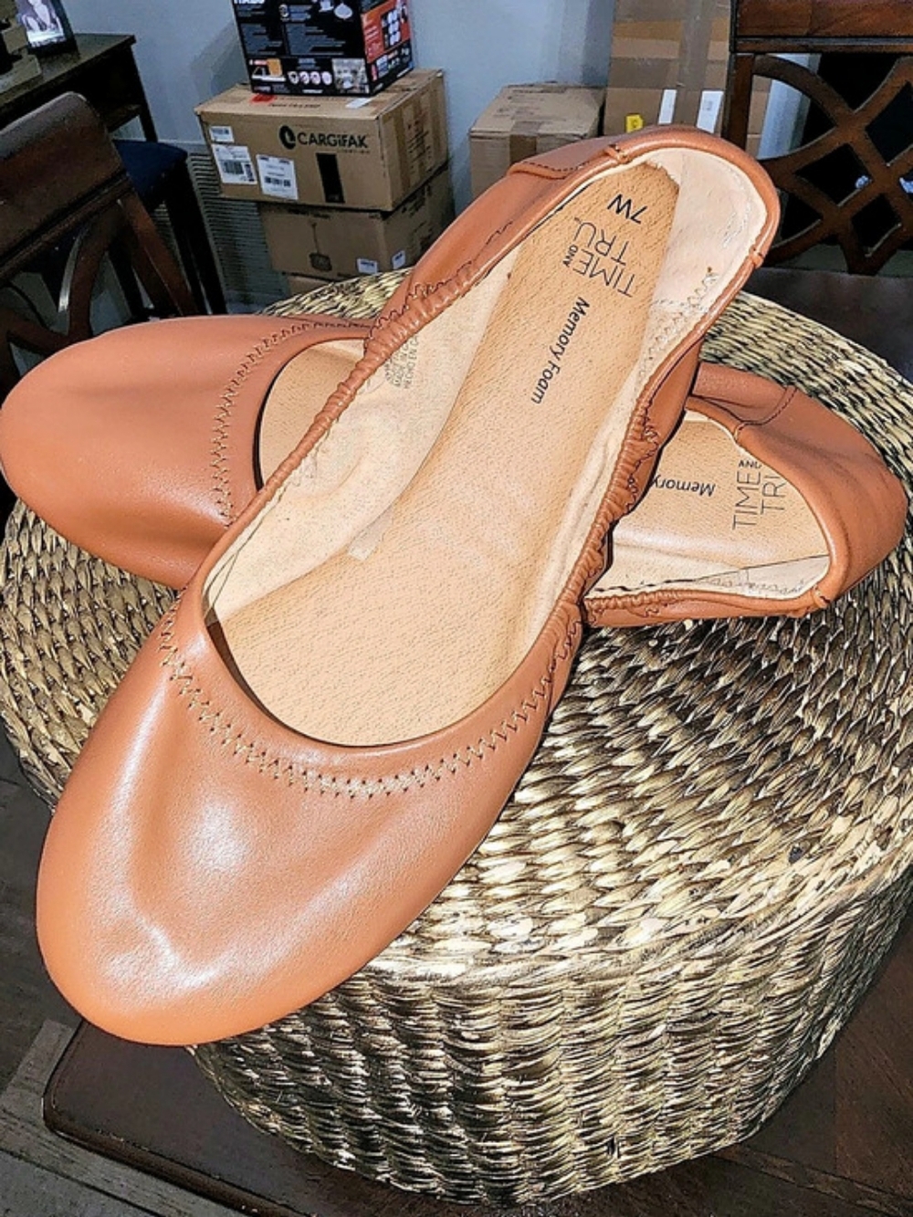 Women's Memory Foam Brown Ballet FlatsTime And Tru  Ballet Flats Brown US 7
